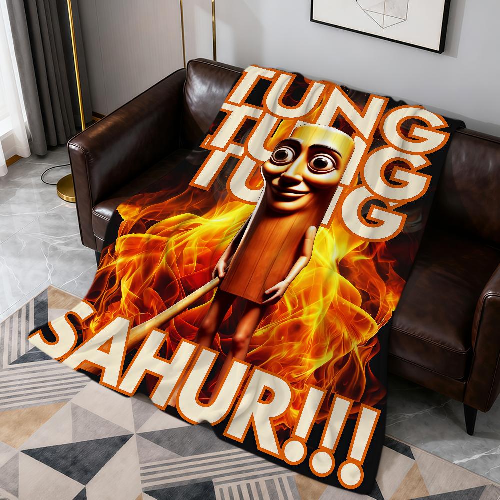 T-Tung Tung Sahur Tralalo I-Italian Brainrot Flannel Soft Warm Plush Blanket Sofa Living Room Pet Bedroom Gift Home Car Portable
