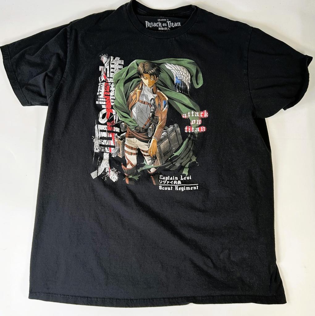 Attack On Titan T-shirt Black Captain Levi Season 3 Adult Size Extra Large XL Unisex T-Shirt