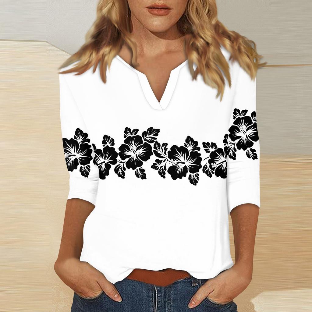 Women's Stand Collar 3/4 Sleeve Printed Top T-shirt