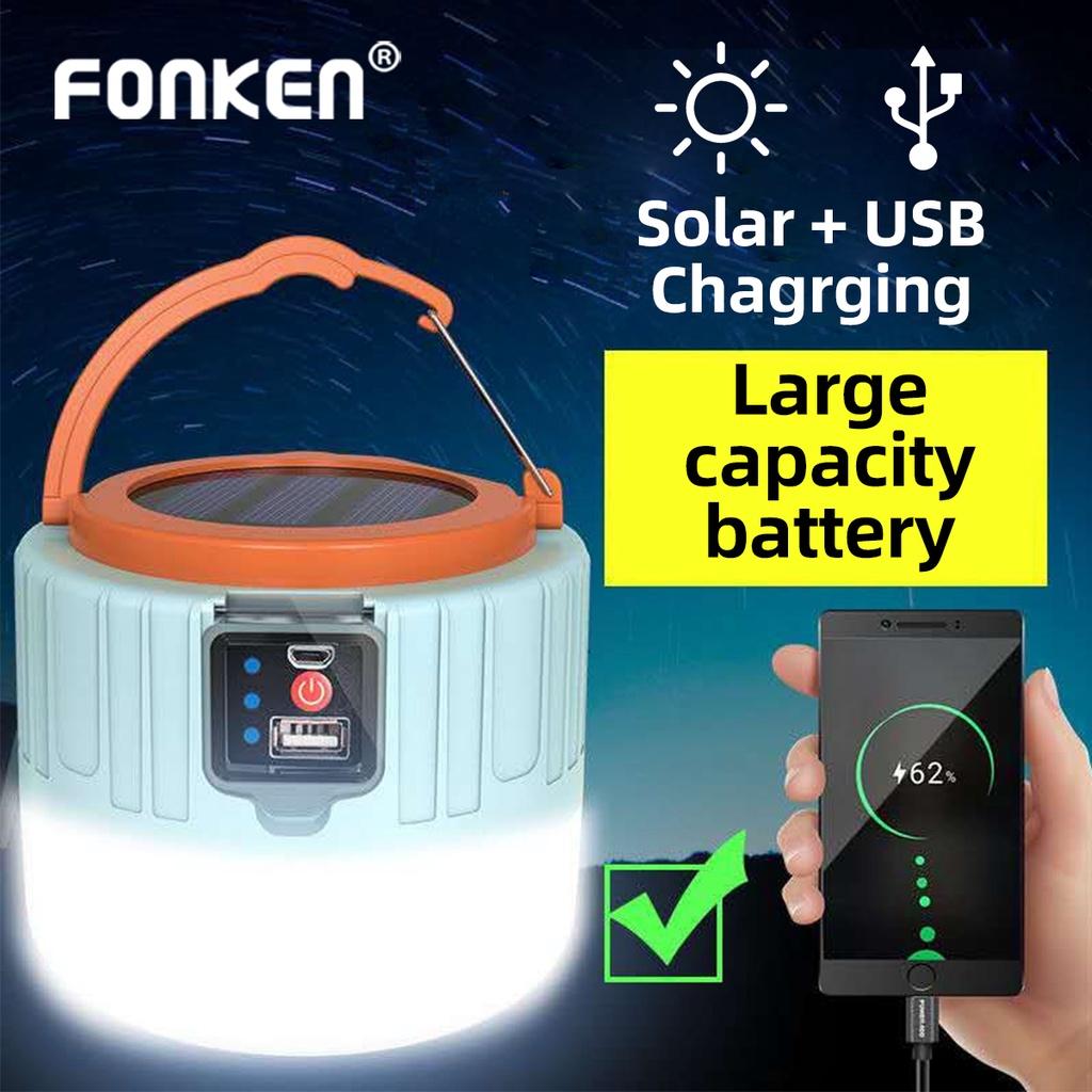 FONKEN 60/280W Solar LED Camping Light USB Rechargeable Bulb For Outdoor Tent Lamp Portable Lanterns Emergency Lights For BBQ Hiking