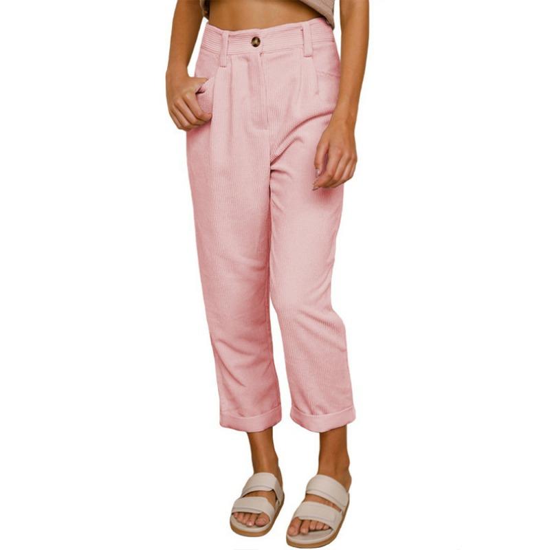 Autumn Winter Vintage High Waist Loose Casual All-match Corduroy Pants Women Solid Color Straight Trousers