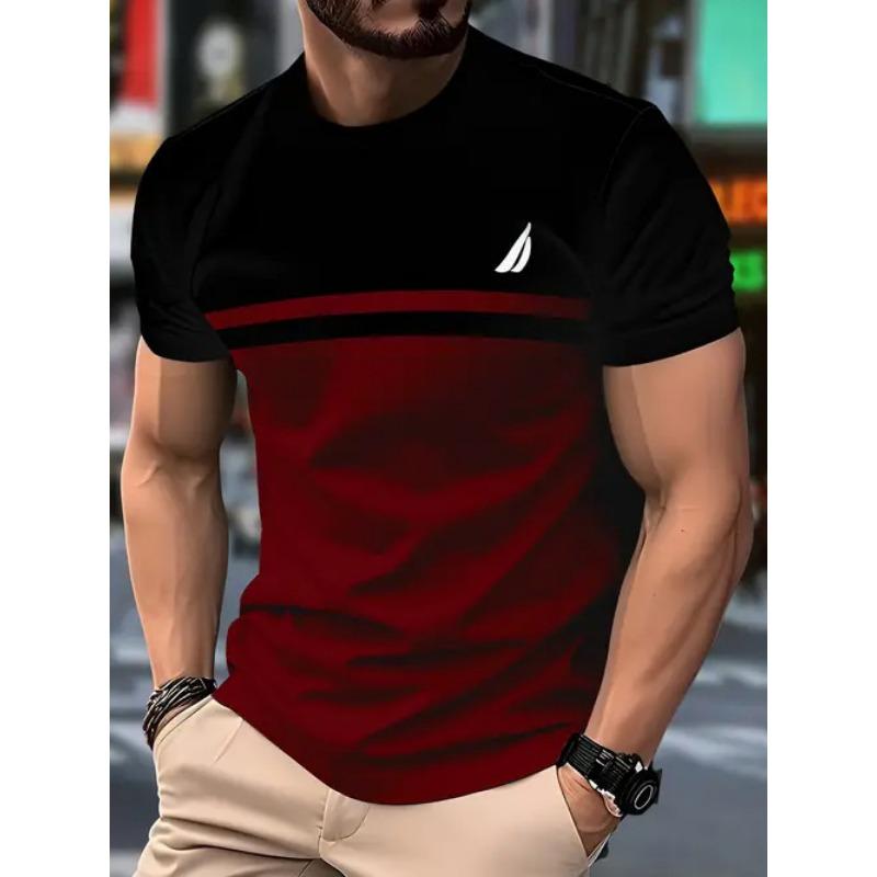 Summer Round Neck 3D Contrast Color Print Top Fashionable Casual Short Sleeved Men's T-shirts