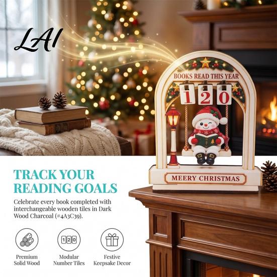 Reading Tracker Calendar Wooden Christmas Tracker Santa Arch Shelf Desktop Decor Decorative Holiday Table Ornaments with Adjustable Number Counters