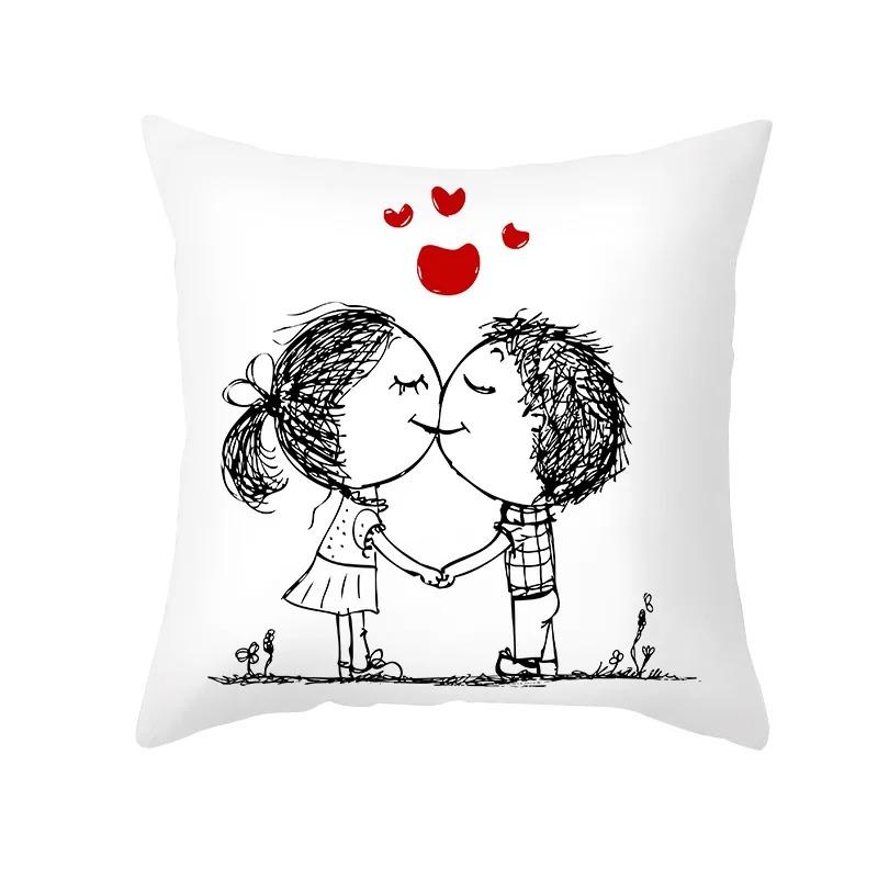 Simple Strokes Love Heart Decorative Pillowcase Office Living Room Home Pillowcase Car Ornaments
