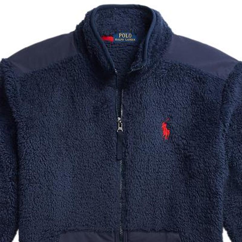 Polo Ralph Lauren SS22 Solid Color Fleece Stand Collar Spliced Fleece Jacket Men Jackets Navy-Blue MNPOKNI16821838-410