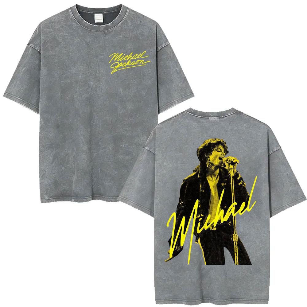 King of Pop Michael Jackson Tour Gewaschenes Vintage T-Shirt Herren Harajuku High Street T-Shirts Lässiges Baumwolle Übergroßes T-Shirt