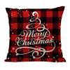 Red Plaid Sofa Linen Christmas Pillow Cover Reindeer Snowflake Home Cushion Cover