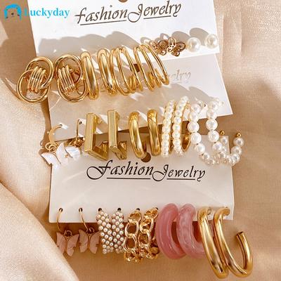 2023 New designedPearl Gold Silver Hoop Earrings Drop Oil Twist Butterfly Cute Duck Mushroom Earring Set for Women Jewelry Elegant Accessories