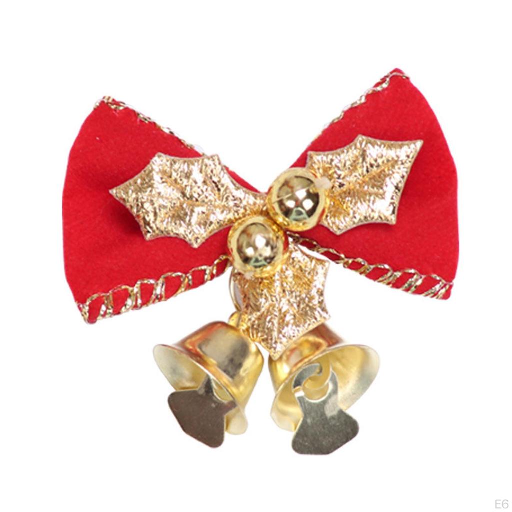 4Pcs Christmas Bow Bell Supplies Glitter Pendant Crafts Topper Charm Xmas Tree Hanging Decorations