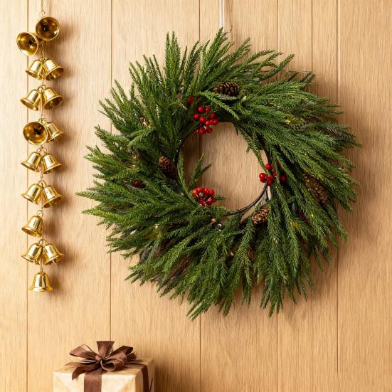 Yousheng Pre-lit Artificial Christmas Garland with LED Lights Real Touch Winter Greenery Pine Garland with Red Berries for Table Mantle Fireplace