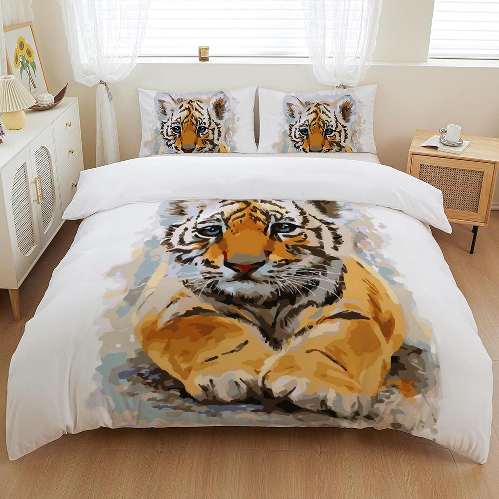 Dreiteiliges Tiger-Bettbezug 3D Digitaldruck Bettwäsche-Set