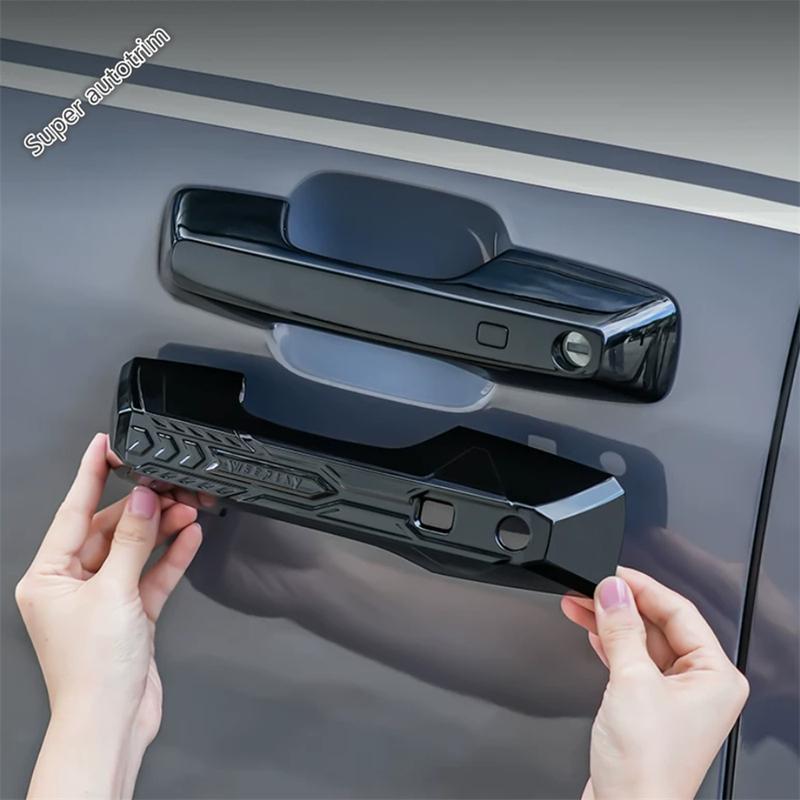 Car Rear Tail Gate Handle Protection Cover Outer Side Door Handle Trim ABS Glossy Black Accessories For BYD Leopard 5 2024 2025