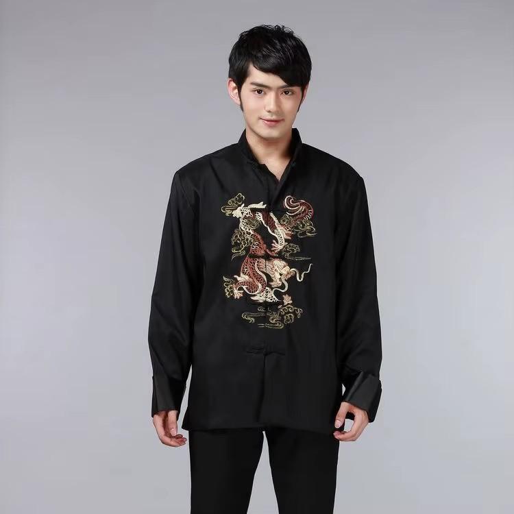 Men Embroidered Tops Chinese Traditional Phoenix Printed Clothes Dragon Tang Suit Clothing Long Sleeve Jacket