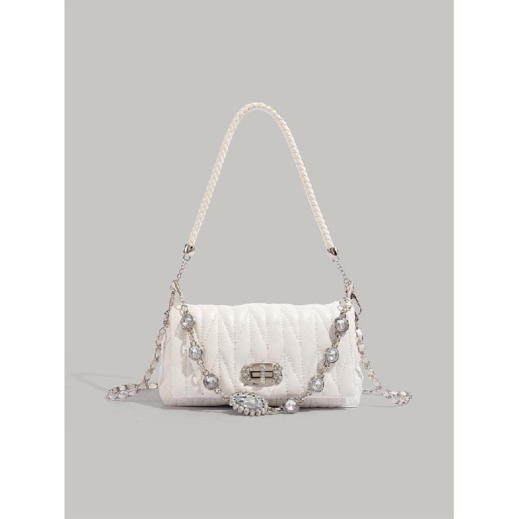 Pleated Rhinestone Chain Bag 2025 New Fashion Simple Small Square Bag Stylish Trendy Shoulder Crossbody Bag белый