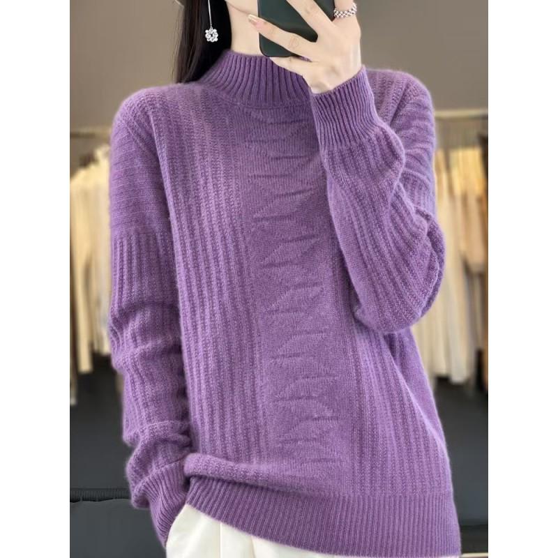 Womens Wool Knit Sweater Half Turtleneck Loose Fit Thick Warm Pullover Winter Casual Layering
