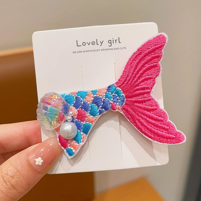 Girls New Side Clip Children's Sweet Bangs Clip Girl Baby Cute Embroidered Mermaid Style Line Up Performance Hair Card Headwear