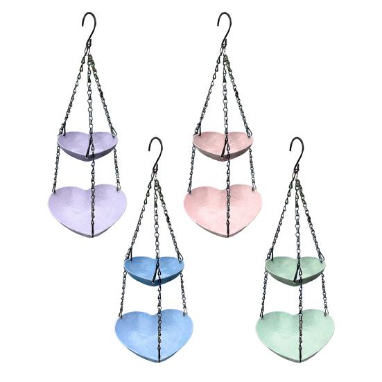 Hanging Bird Feeder for Outdoors Two-Tier Wild Bird Feeder Heart Shaped Seeds And Water Feeder Tray for Outside Garden Patio Deck Yard