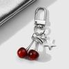 Sweet Red Cherry Pearl Keychain Ribbon Bowknot Keyring Bag Pendant Key Hanging Decoration For Best Friend Gifts