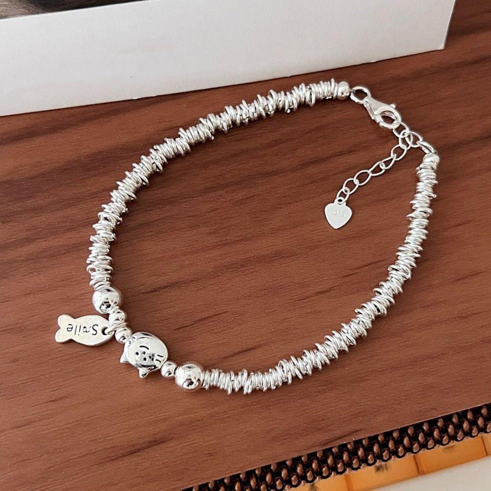 2PCS Cute Cat Fish Bracelet Lovers Friends Metal Beaded Bracelet Cute Dog Bracelets  Friendship