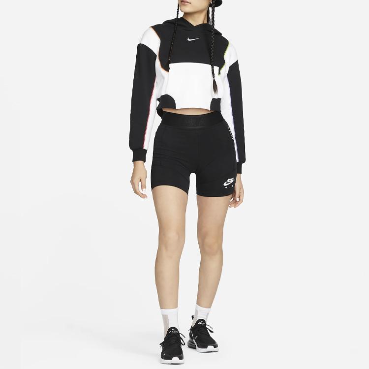 Nike Sportswear Color-Block Fleece Crop Hoodie Women Hoodie Black White DM6360-010
