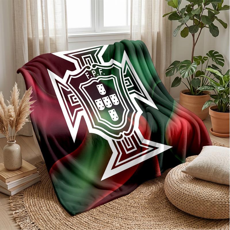 Portugal Football Printed Flannel Blanket Skin Friendly Warm Decorative Throw for Indoor Couch Bed Daily Use