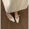 Fashion 2024 New Summer Women Sandals Natural Leather Shoes  Flock+sheepskin Pearl Chain Bow Back Loop Pointed Toe Women Shoes