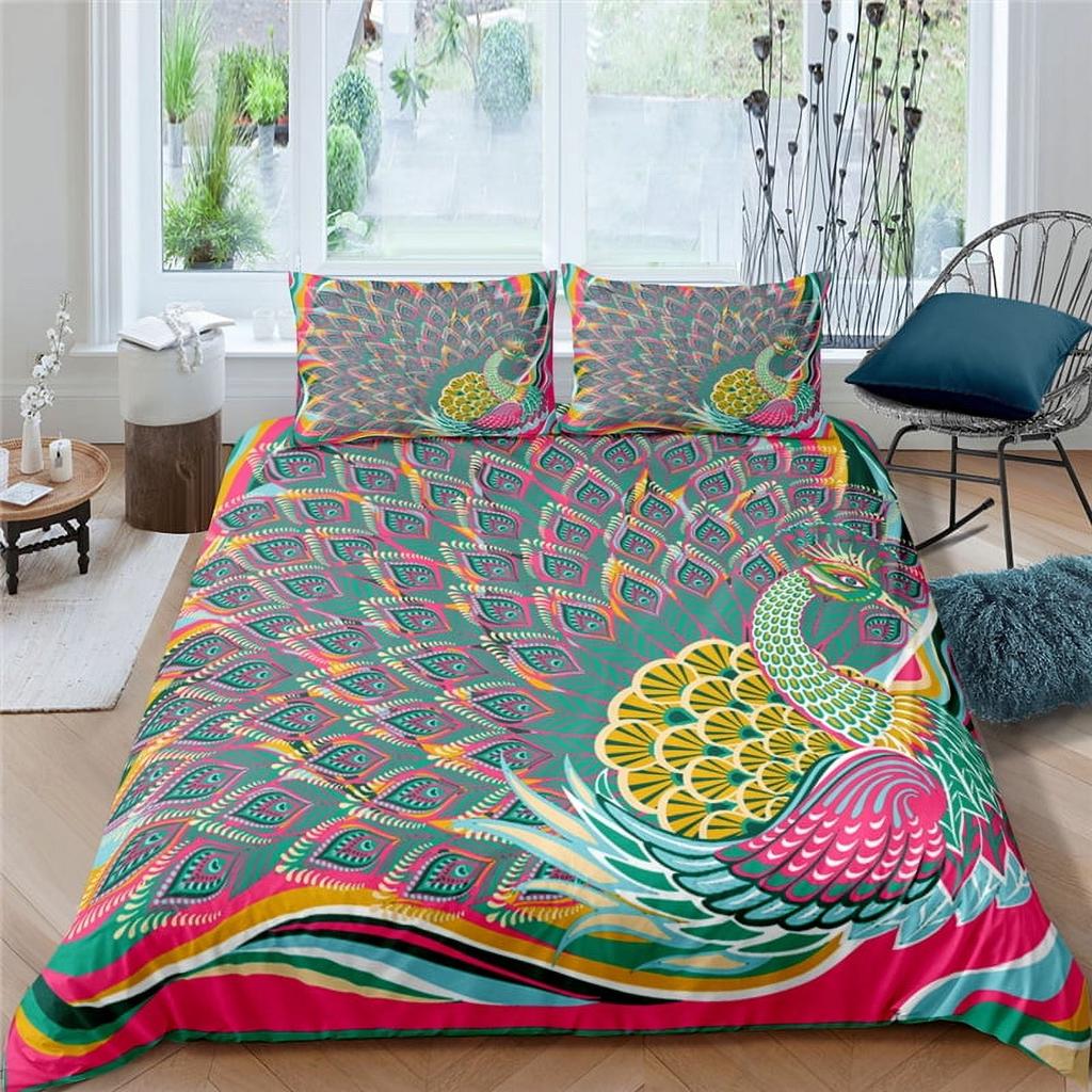 Peacock Soft Duvet Cover Set Quen Sized Dimensions Lovely Animal Theme Beding Set Print for Children's Adult Peoples plus Tens, Soft Warm plus