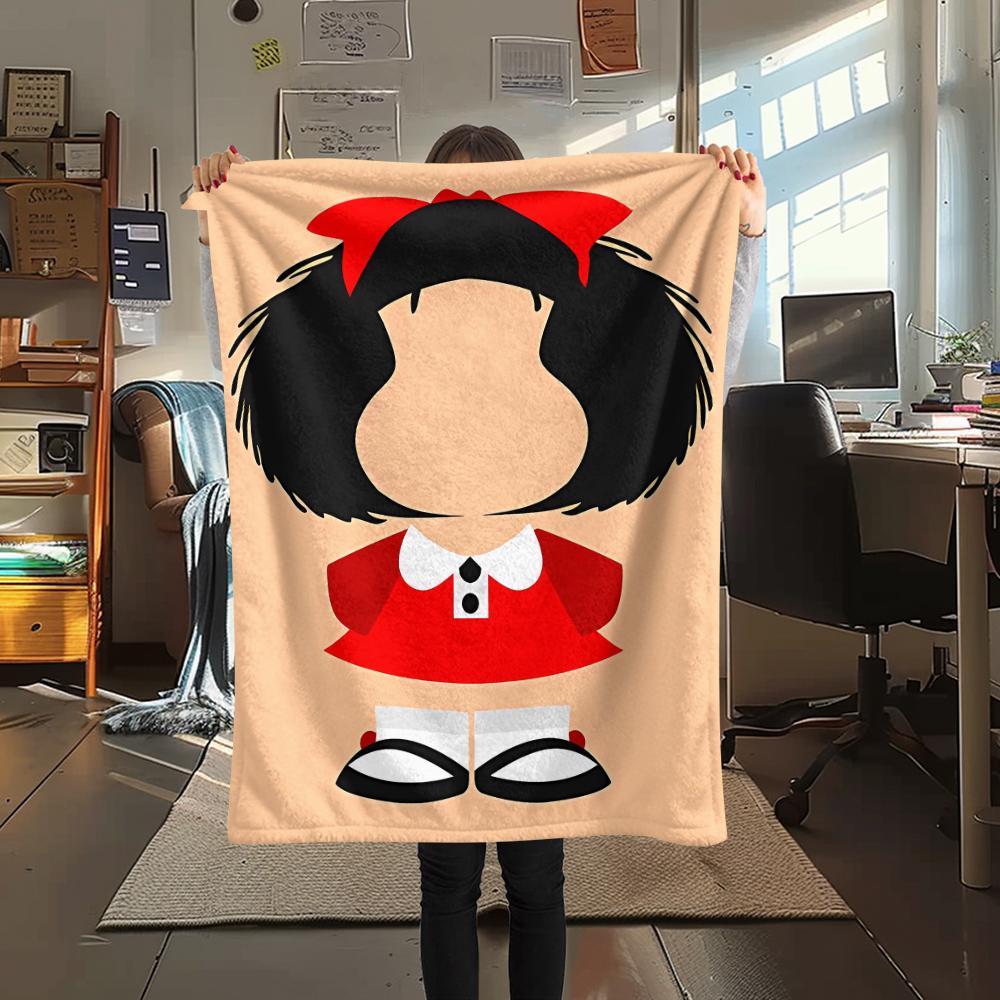 1PC Mafalda Print Flannel Blanket, High Quality All Seasons, Home Decor, Warmth and Comfort, Perfect for Christmas Gifts