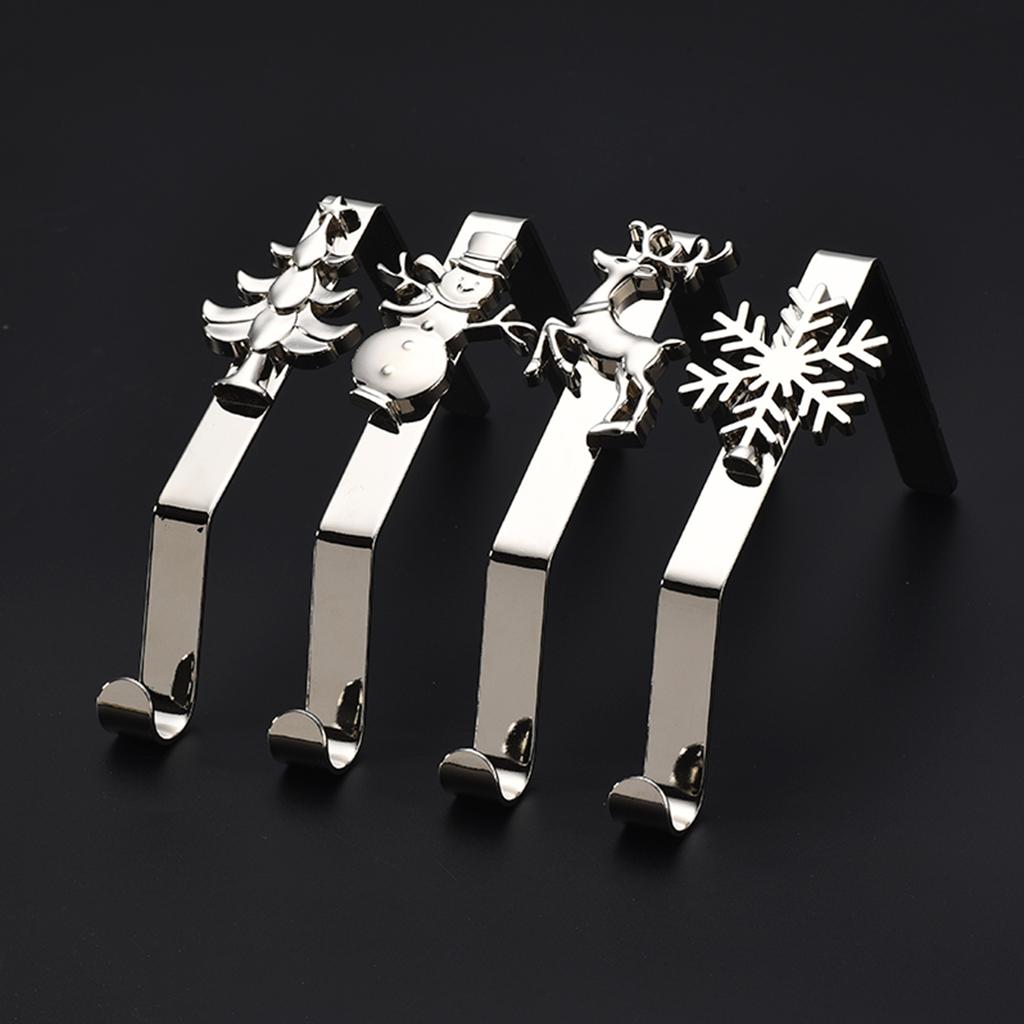 Snowflake Deer Snowman Tree Stocking Holders Silver Stocking Hanger Decor Metal Stockings Holders for Xmas Decoration