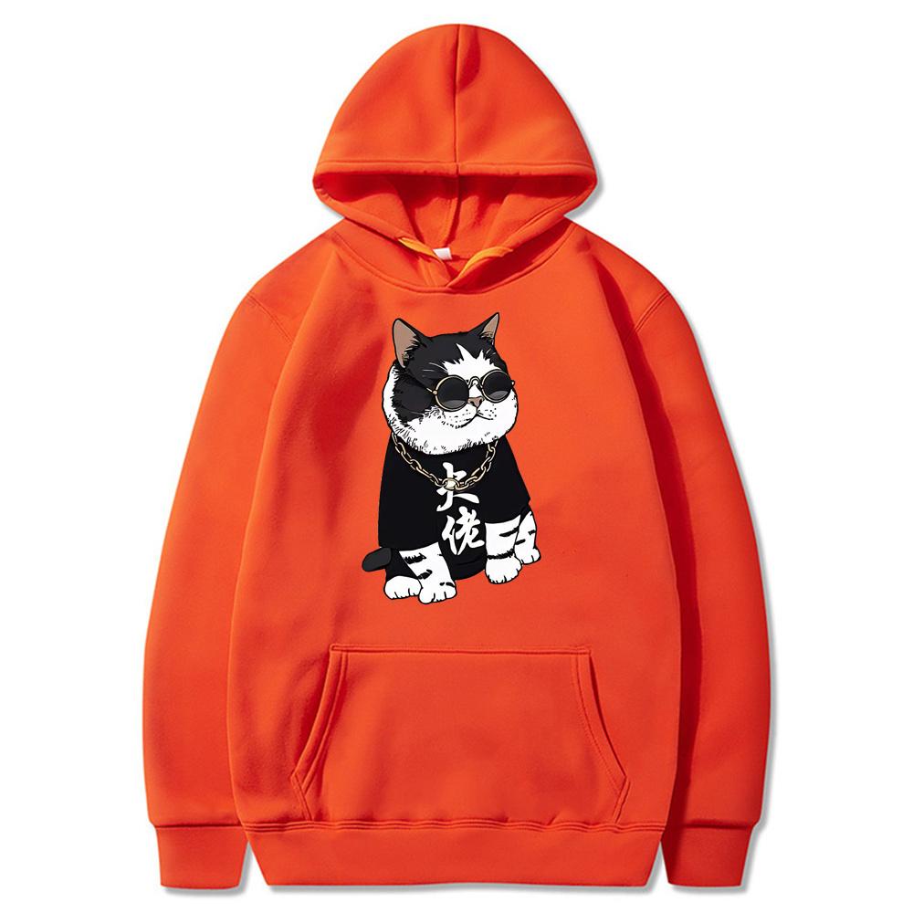 Cool and Cute Big Boss Cat Fun Print Autumn/Winter Women's Fashion Instagram Heavyweight Sweater Hooded Loose Long sleeved Coat