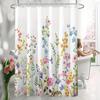 1Pc 180X180Cm Water-Resistant Floral Shower Curtain - Polyester, 12 Hooks, All-Season, Machine Washable, Flower Pattern