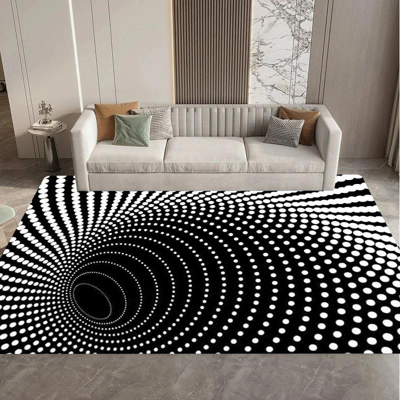 Visual 3D Black and White Grid Illusion Vortex Trap Mat Rug for Bedroom Sofa Living Room Decoration carpet