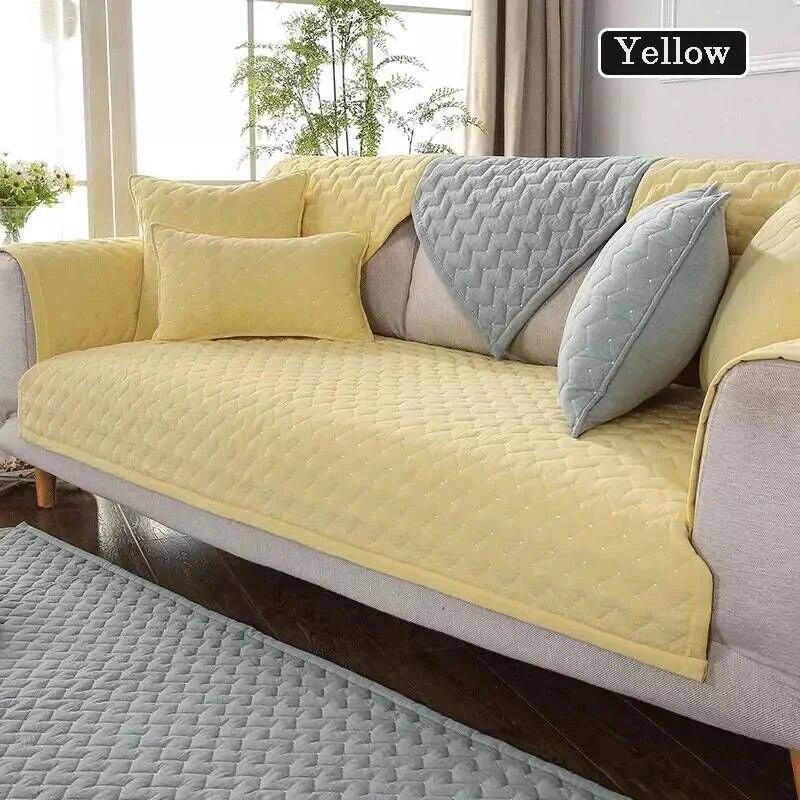 Cotton Sofa Cover Solid Color Non-slip L Shaped Slipcover Protect Pet Dog Cushion Mat Anti-dirty Sofa Cover for 1-4 Seats Sofa