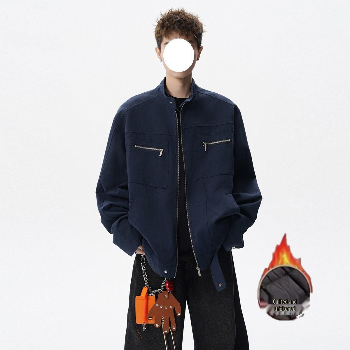 Men s Retro Patchwork Canvas Stand Collar Jacket M