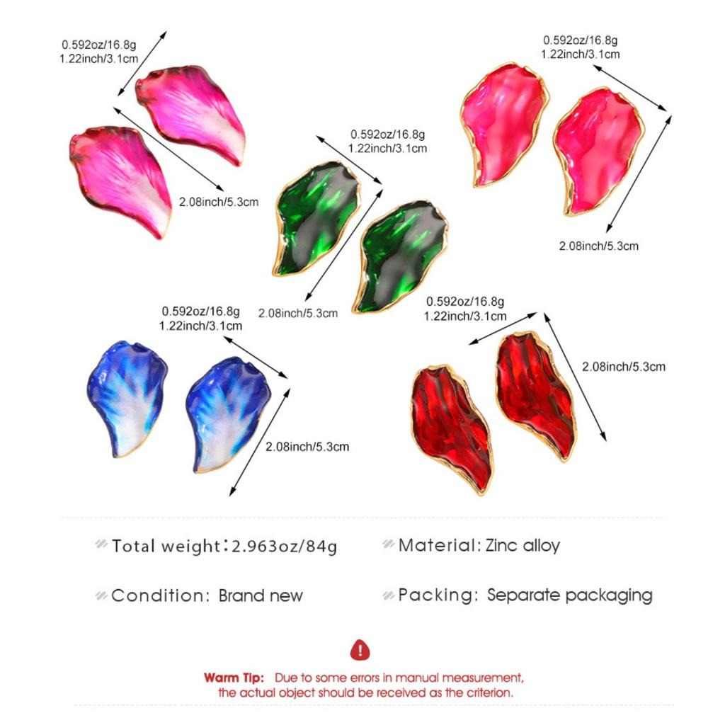 Bold Pink Petal Drop Earrings for Women Abstract Enamel Statement Earrings