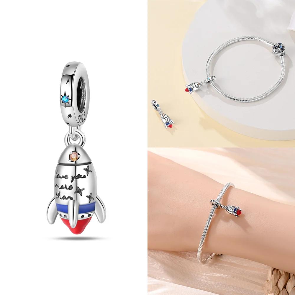 Exquisite Charms Copper Original Star Blue Glowing Heart Rocket Astronaut Beads Fit Bracelet Women Jewelry Diy Necklace Gift