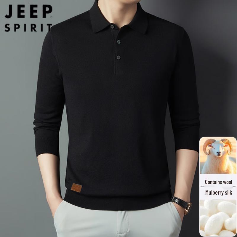 JEEP SPIRIT Men s Silk Wool Blend Long-Sleeve Polo Sweater 115/175