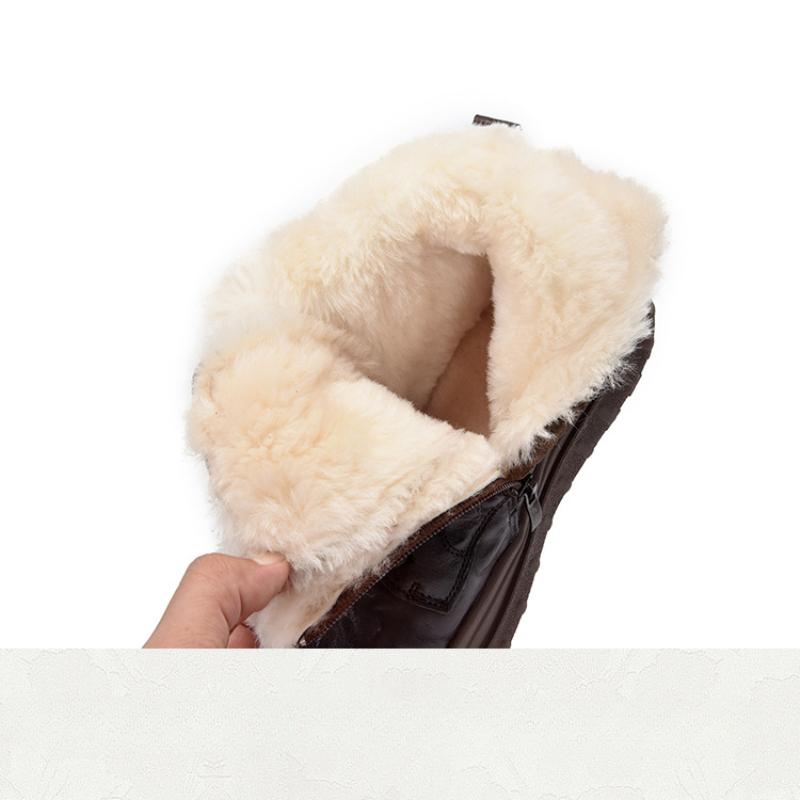 Johnature Thick Sole Wool Boots Thickened Warm Cotton Boots Genuine Leather Retro Women Short Boots