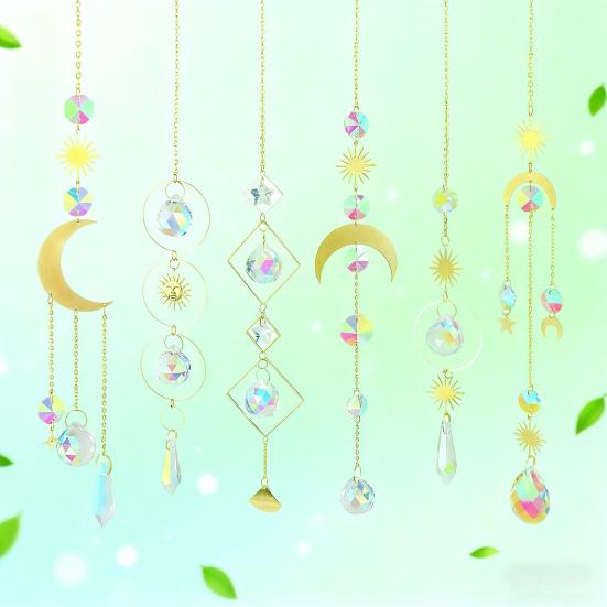 Faux Crystal Suncatcher Hanging Decoration Indoor Outdoor Garden Sun Moon Star Prism Wind Chime Ornament Rainbow Maker Pendant