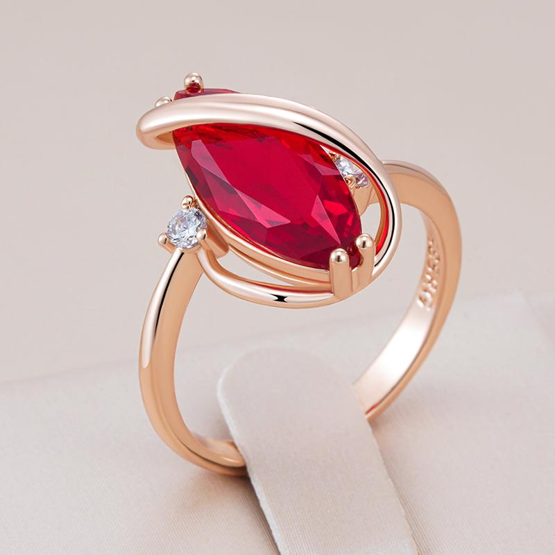 Shiny Red Natural Zircon Rings For Women Fashion Geometry  Rose Gold Color High Quality Daily Fine Vintage Jewelry