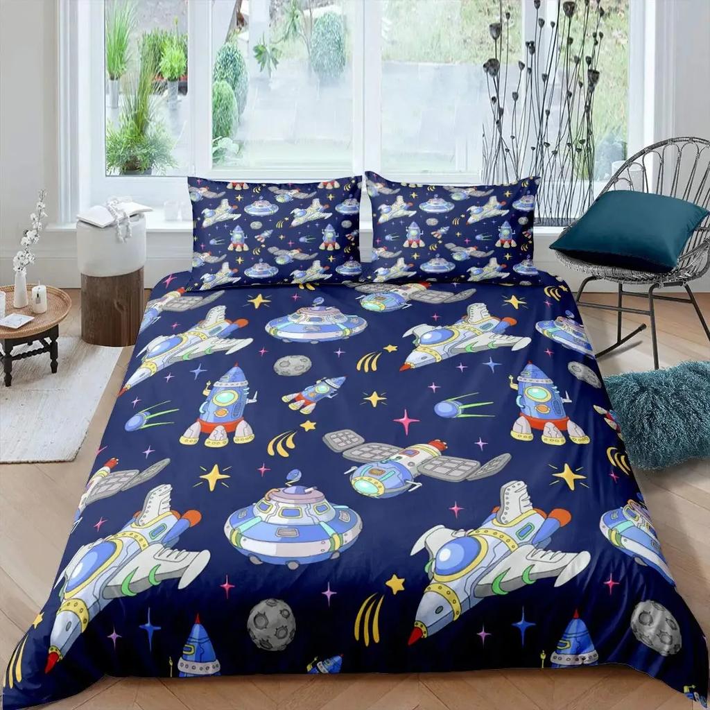 Aviation Duvet Cover Set, Air Balloon Bedding Set Space Ship Comforter Cover Space Exploration Bedding Set Luxury Quilt Cover