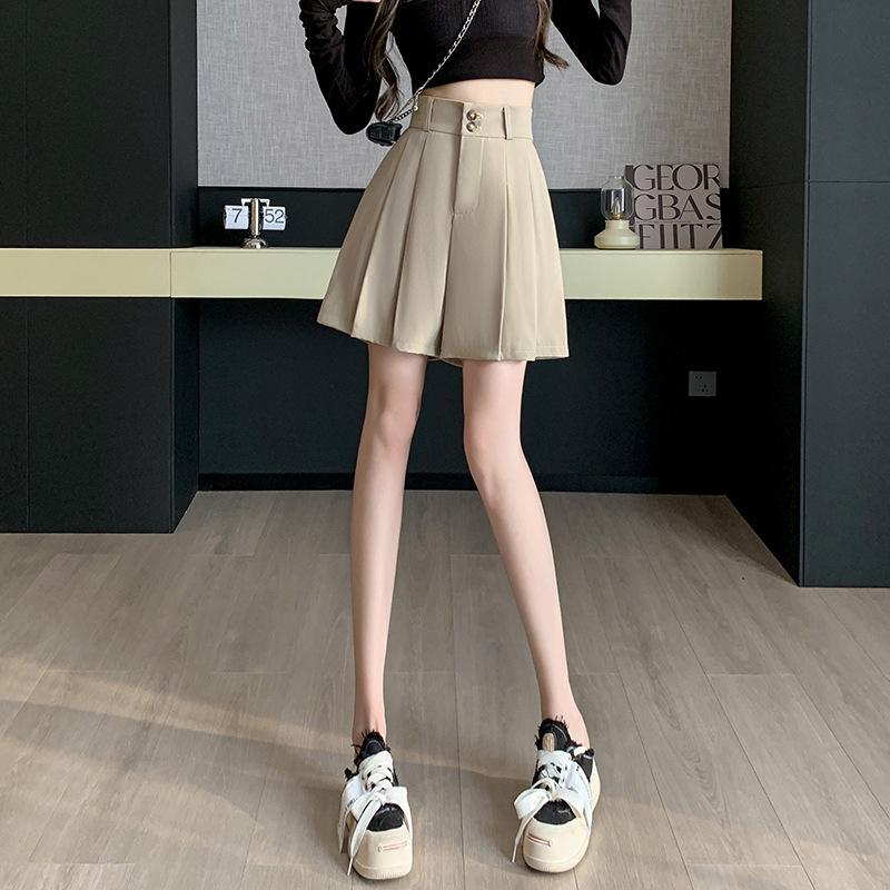 

High-Waisted Loose Fit Slit Skirt Pants - Wide-Leg Pleated Autumn Style XL хаки