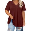 Women S Plus Size Casual Solid Short Sleeve Petal Sleeve V Neck Top