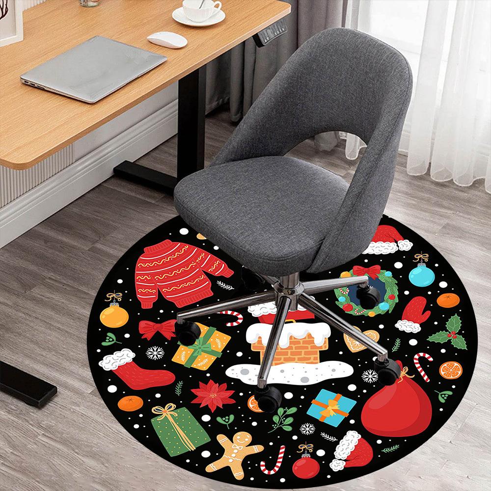 1pc Christmas, holiday Round Chair mat Area Rug - Non-Slip, Floor Mat for Office, Bedroom, and Indoor Decor -1002019