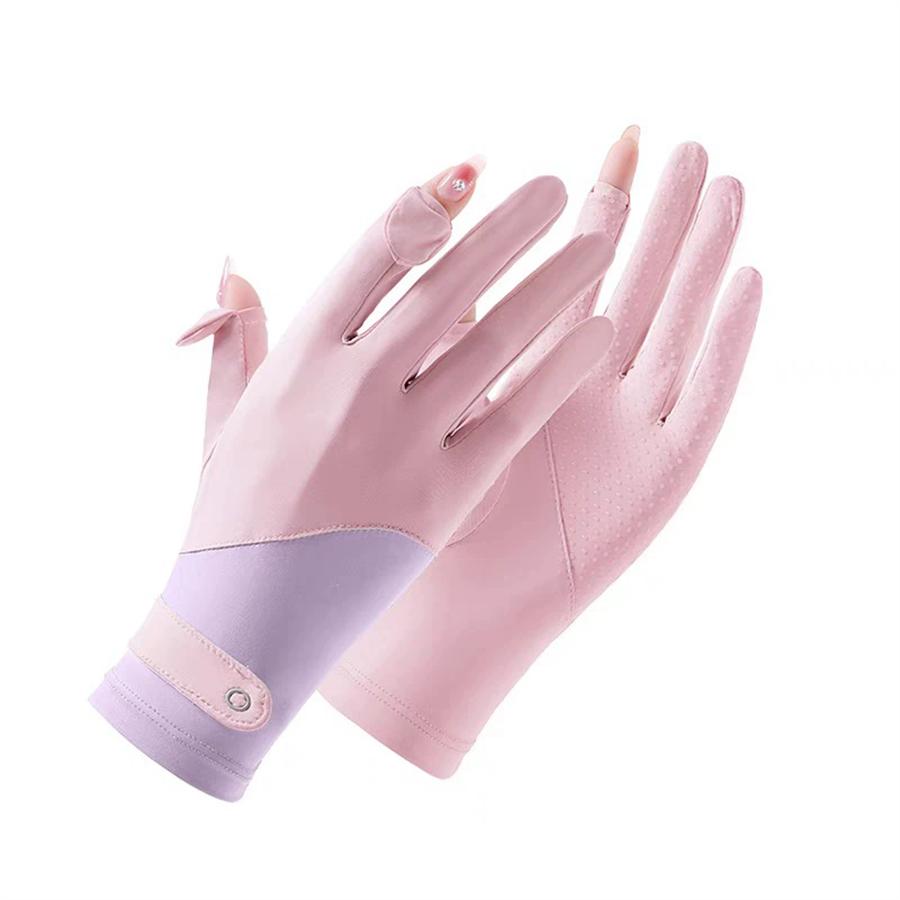 Women UPF 50+ Sun Protection Gloves, Breathable Ice Silk Gloves with Flip Touchscreen Fingers, Anti-Slip for Driving, Cycling, Outdoor