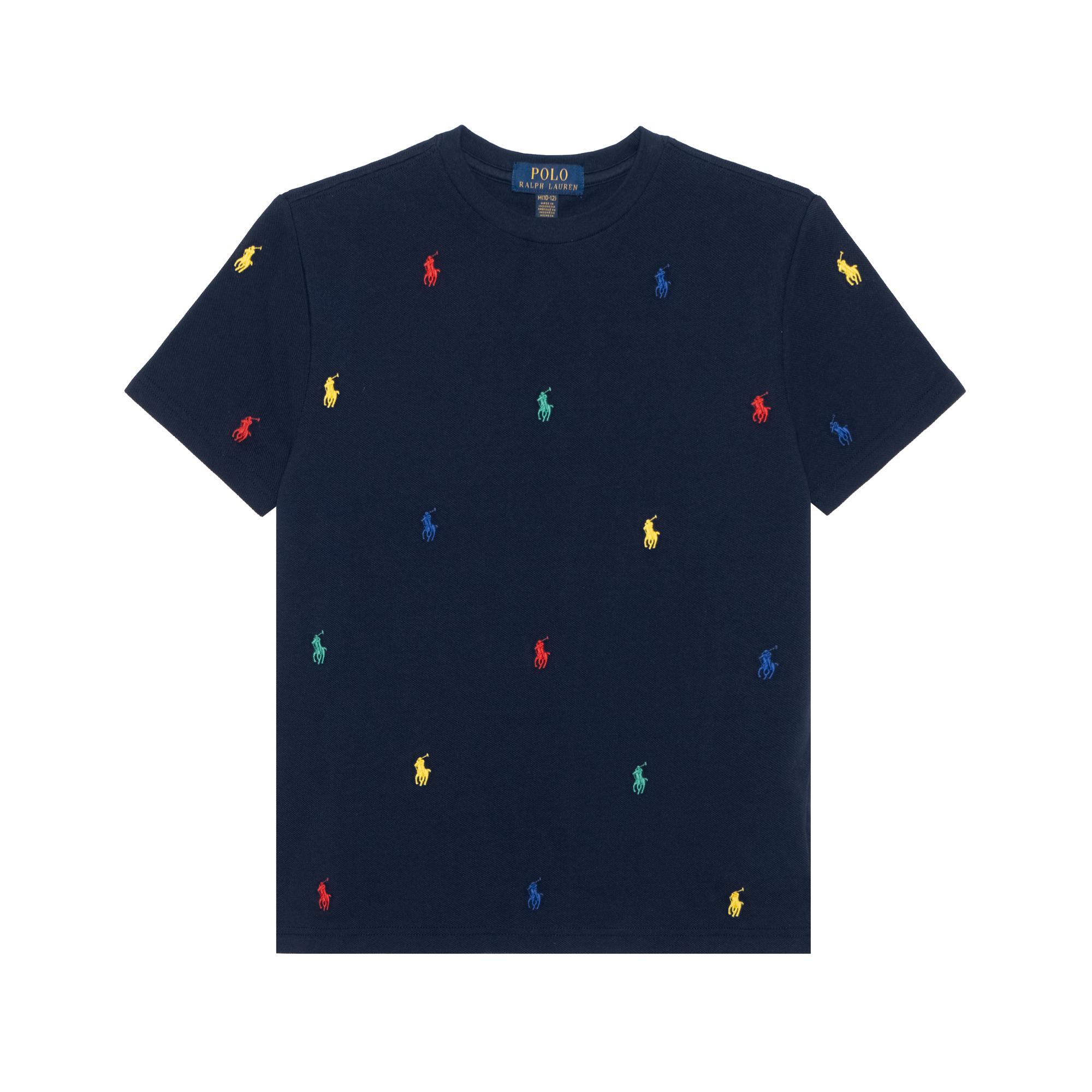 

Polo Ralph Lauren Kids Футболка детская приталенная с коротким рукавом и круглым вырезом, вышитый логотип в стиле колор-блок, детские топы, темно-синий 323844626-010 L