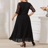 Damen Kleid Spitze Halbarm Sommer Frau Lange Kleider Frühling Casual Maxi Kleid Schwarz O-Ausschnitt Übergröße Kleider