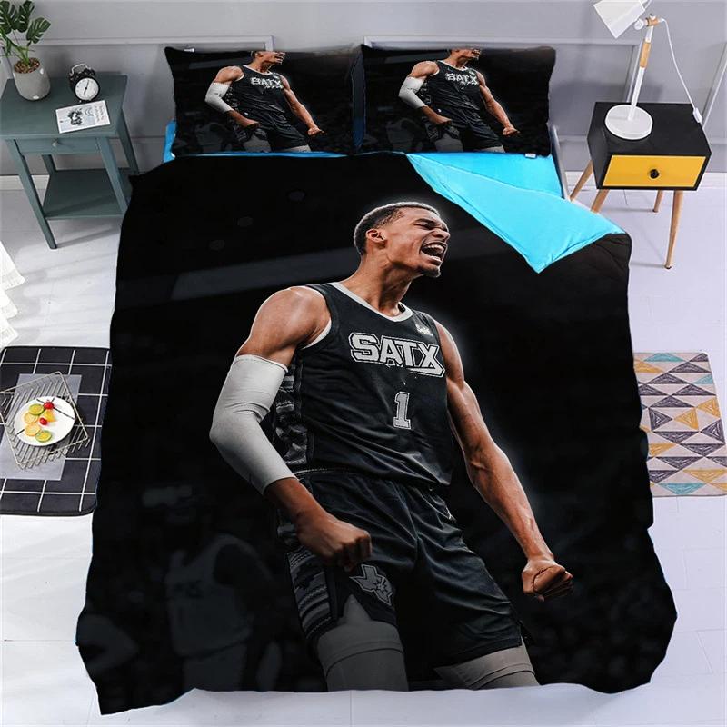 Ensemble de literie Étoile de Basketball San Antonio Impression 3D Housse de couette en duvet Housse de coussin pour Étudiant Adulte Cadeau pour fan de Basketball 135X200CM-2PCS