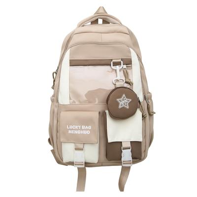 Junior Senior High School Student Schoolbag Color Block Girls Large Capacity Backpack with Coin Purse