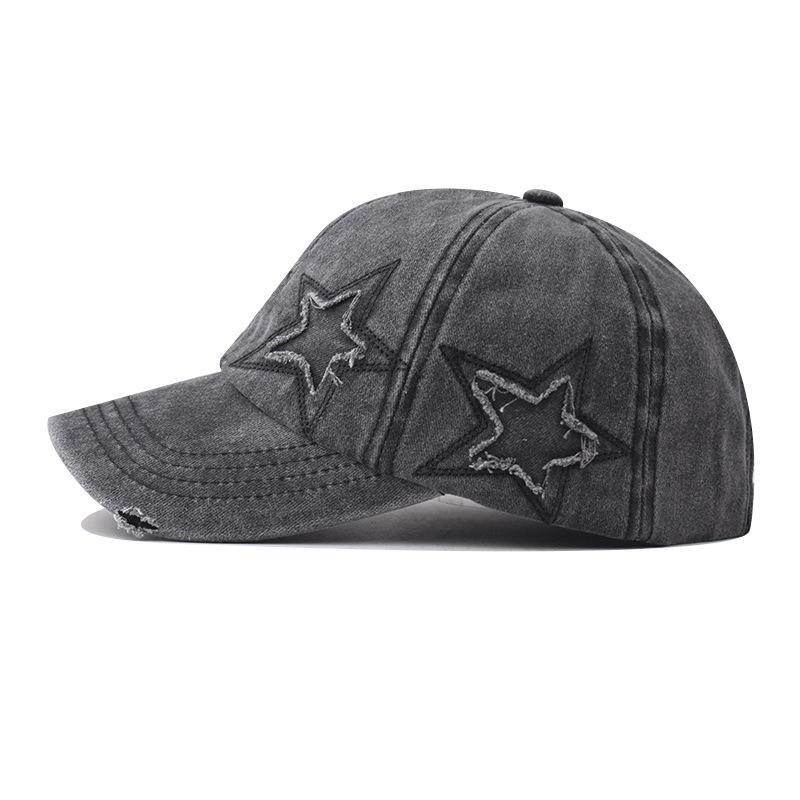 Pure Cotton Personalized Hole Five-pointed Star Baseball Cap Tide Curved Brim Ponytail Cap